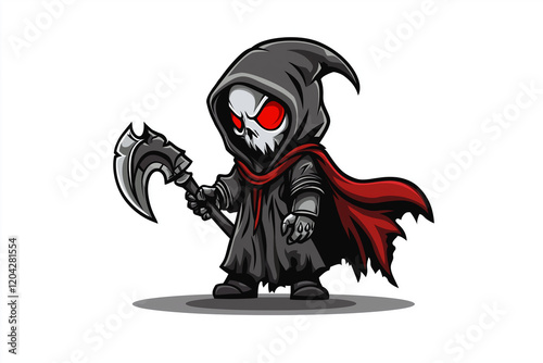 A cartoonish character with a skull on his face and a red cape. Generative Ai.