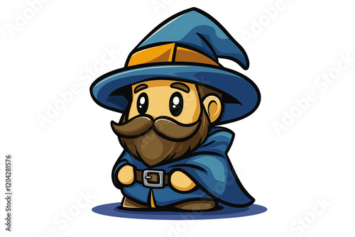 A cartoon wizard with a blue hat and beard. Generative Ai.
