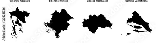 Primorsko-Goranska, Sibensko-Kninska, Sisacko-Moslavacka, Splitsko-Dalmatinska outline maps photo