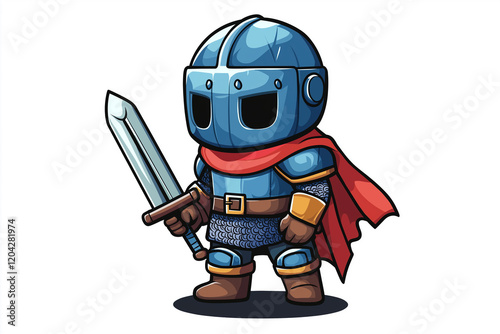 A cartoon character is holding a sword and wearing a red cape. Generative Ai.