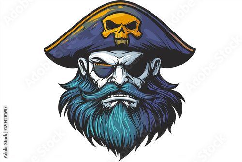 A pirate with a skull and a skull and crossbones on his hat. Generative Ai.