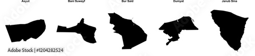 Asyut, Bani Suwayf, Bur Said, Dumyat, Janub Sina outline maps