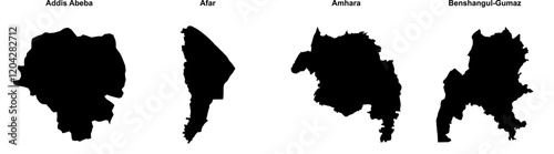 Addis Abeba, Afar, Amhara, Benshangul-Gumaz outline maps