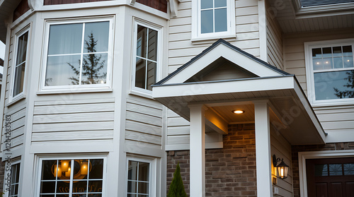 Elegant Home Exterior: Brick Facade, Modern Design, and Inviting Entrance. Discover the perfect blend of classic and contemporary architecture in this stunning residential property. photo