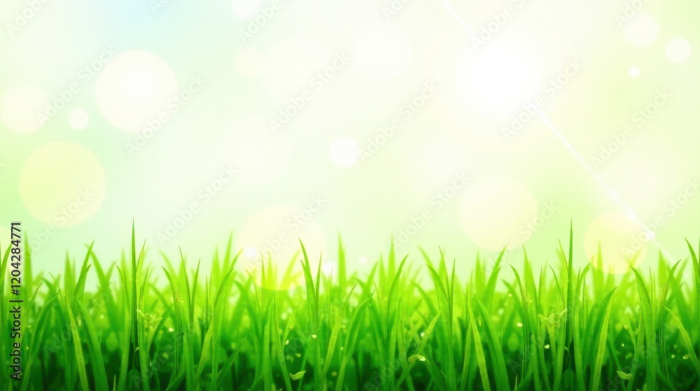 Obraz premium Vibrant Green Grass Blades Basking in the Warmth of a Sunny Day, a Serene Pastoral Scene of Nature's Beauty
