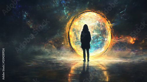 A figure staring into a glowing mirror, their positive outlook shining back at them. (3)