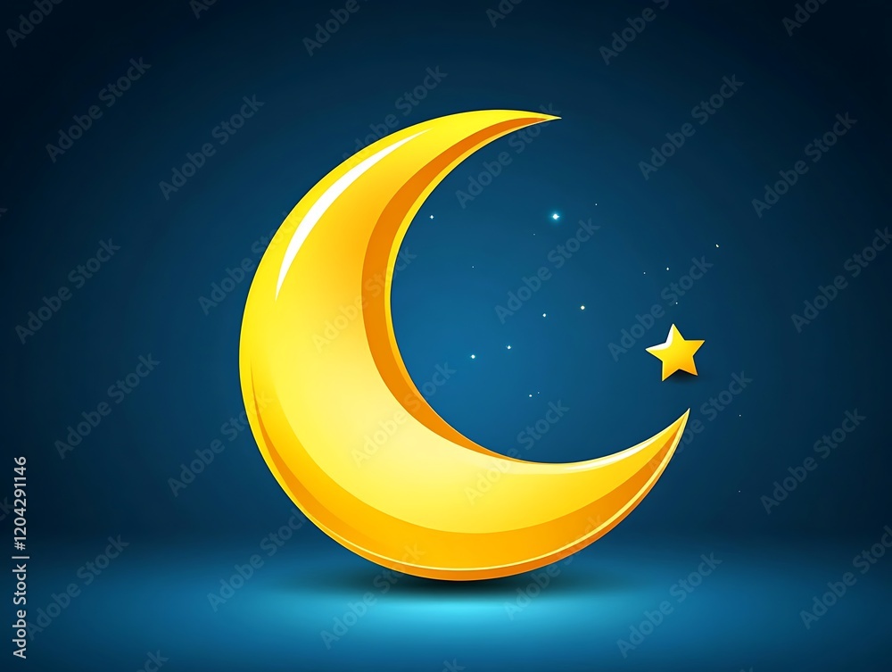 Golden Crescent Moon and Star Night Sky Image Golden Crescent Moon and Star Night Sky Image