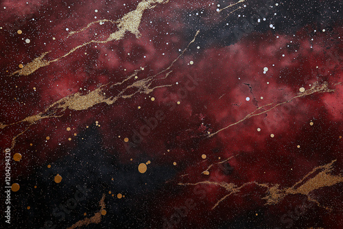 A red and gold background with black and gold swirls. Generative Ai.