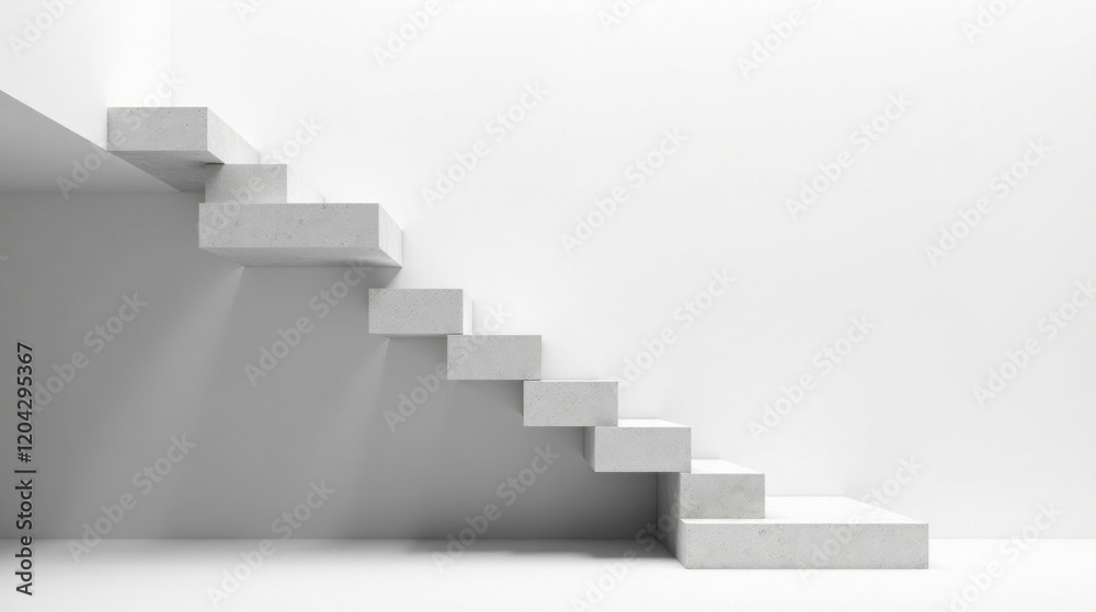 Abstract Minimalist Concrete Staircase Ascending Against a Blank Wall in a Modern Setting Abstract Minimalist Concrete Staircase Ascending Against a Blank Wall in a Modern Setting