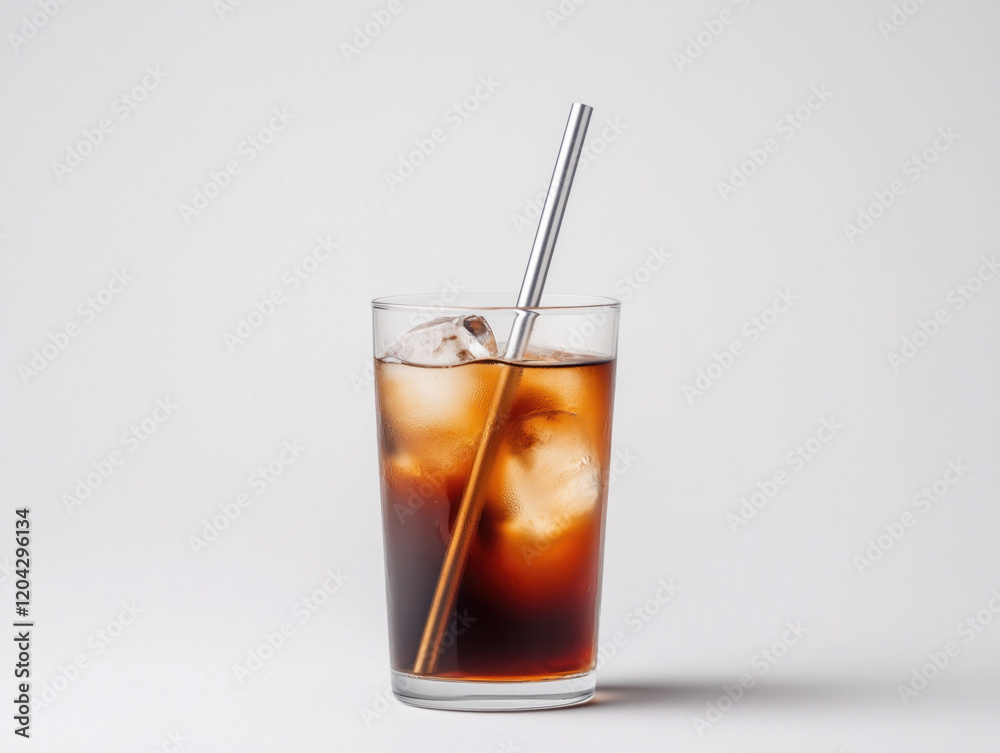 Chilled Iced Coffee with Metal Straw in Glass - Minimalist Beverage Photography Chilled Iced Coffee with Metal Straw in Glass - Minimalist Beverage Photography