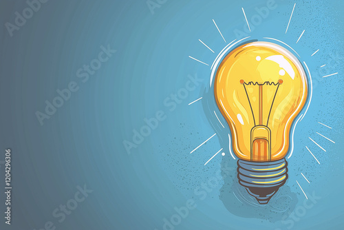 A light bulb is lit up on a blue background. Generative Ai.
