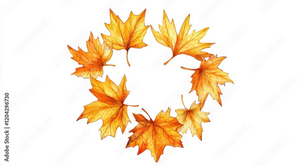 Golden Star Shaped Leaves Design in Artistic Style on White Background Golden Star Shaped Leaves Design in Artistic Style on White Background