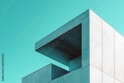 A building with a blue sky in the background. Generative Ai.