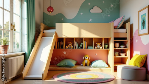 Children's Room, tidy, Bright with Bunk Bed and Playful Decor photo