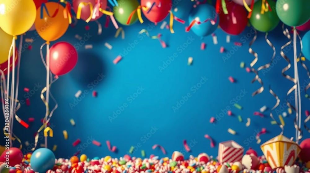 birthday party background with balloons and confetti birthday party background with balloons and confetti