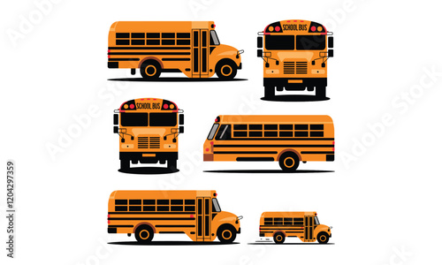 Yellow School Bus Illustrations in Various Angles and Designs