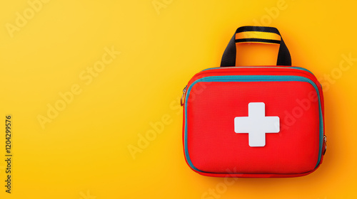 First aid on bright yellow background for emergencies