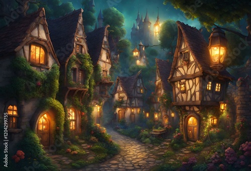 おとぎ話にでてくる、森の奥にある魔法の町