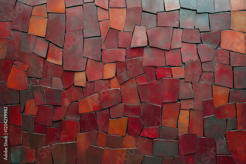 A red wall made of small pieces of stone. Generative Ai.