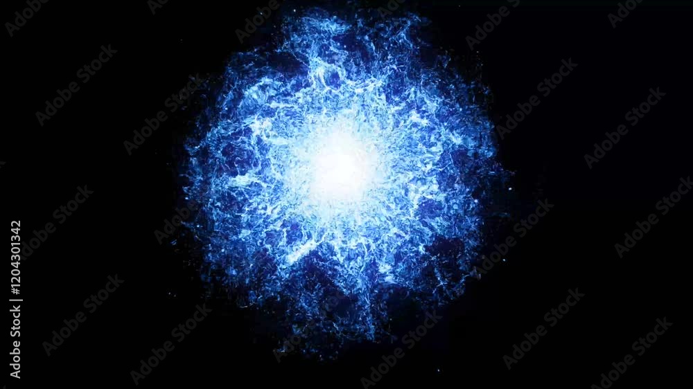 Bright Blue Energy Explosion Black Background powerful burst of bright blue energy radiating from central point against black background cosmic, sci-fi, fantasy themes with dramatic vibrant aesthetic
