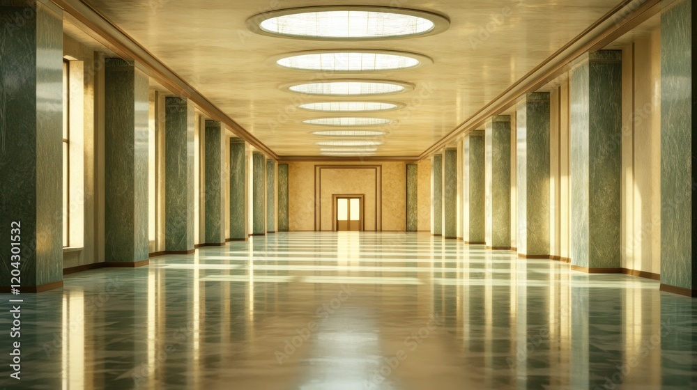 Sunlit Grandeur: A Serene Perspective of an Elegant Hallway Sunlit Grandeur: A Serene Perspective of an Elegant Hallway