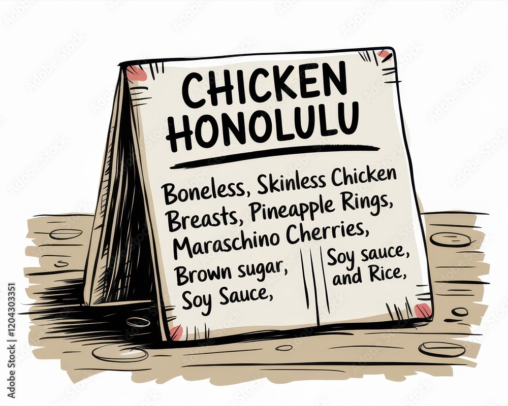 Naklejka premium Chicken Honolulu Menu Sign Shows Ingredients