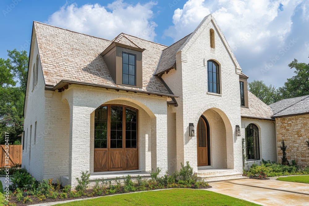 This stunning modern farmhouse showcases elegant architectural design and is nestled in a tranquil neighborhood, embraced by vibrant, lush greenery all around This stunning modern farmhouse showcases elegant architectural design and is nestled in a tranquil neighborhood, embraced by vibrant, lush greenery all around
