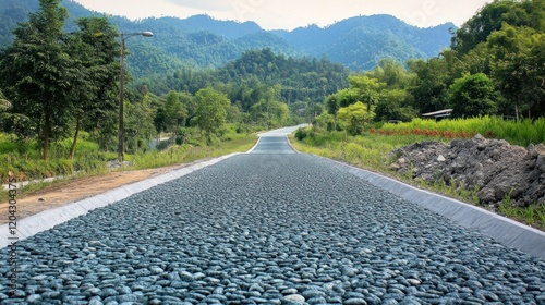 lumut hijau paving di pagi hari photo