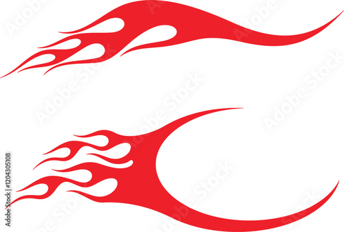 Vector swoosh flames set for vehicle vinyl decals, stickers, logo templates. Ready-to-cut graphics, great for race cars, hot rod vehicles, ATVs, trucks, motors, bikes, sport clothing, signs, banners.