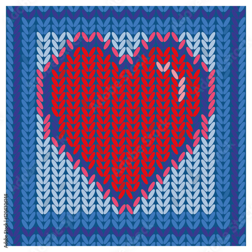 seamless knitted red heart on blue background