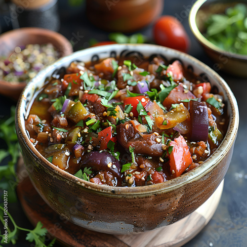 Hearty Vegetable Stew with Eggplant and Tomatoes photo