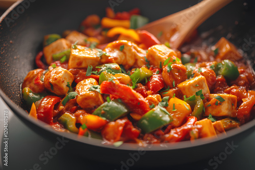 Colorful Tofu and Pepper Skillet Dish - Healthy Stir-Fried Tofu and Vegetables for a Quick Meal photo