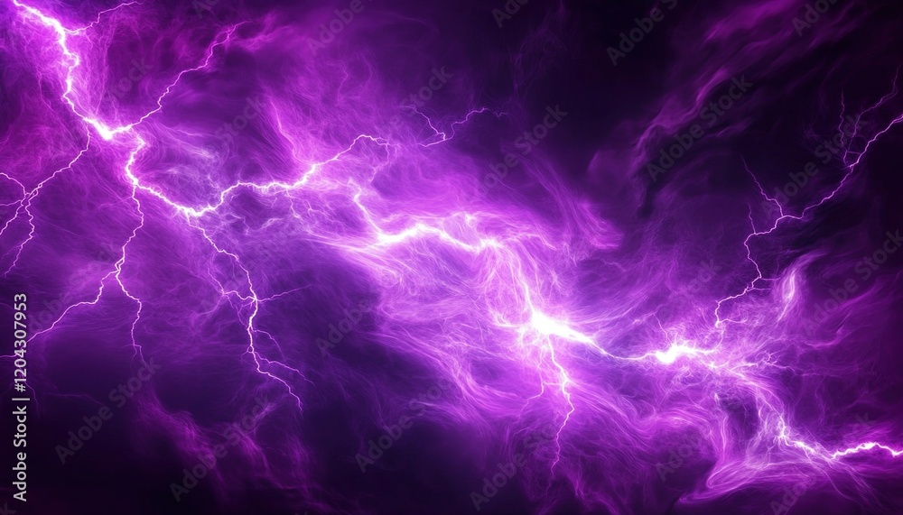 Purple energy background, with swirling smoke and lightning, against a dark purple backdrop Purple energy background, with swirling smoke and lightning, against a dark purple backdrop
