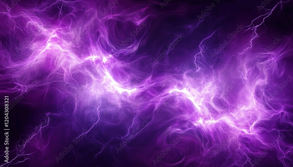 Purple energy background, with swirling smoke and lightning, against a dark purple backdrop