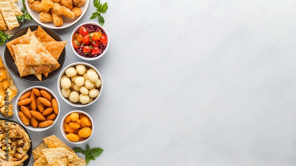 Fototapeta premium Delectable Snack Arrangements with Creative Flavor Profiles and Textural Contrasts