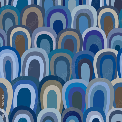 vector retro seamless pattern with blue and brown colors. endless fish scales