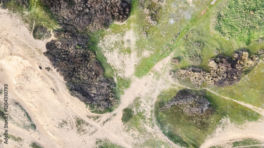 Aerial drone view of Sauzaie beach, Bretignolles sur mer, Vendee, France