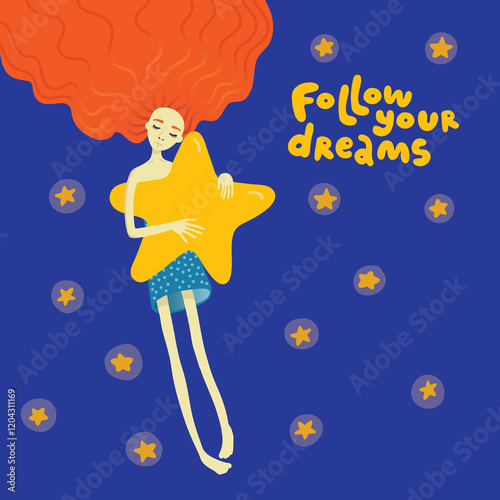 dreamy girl fly with the star. follow your dream motivational picture 