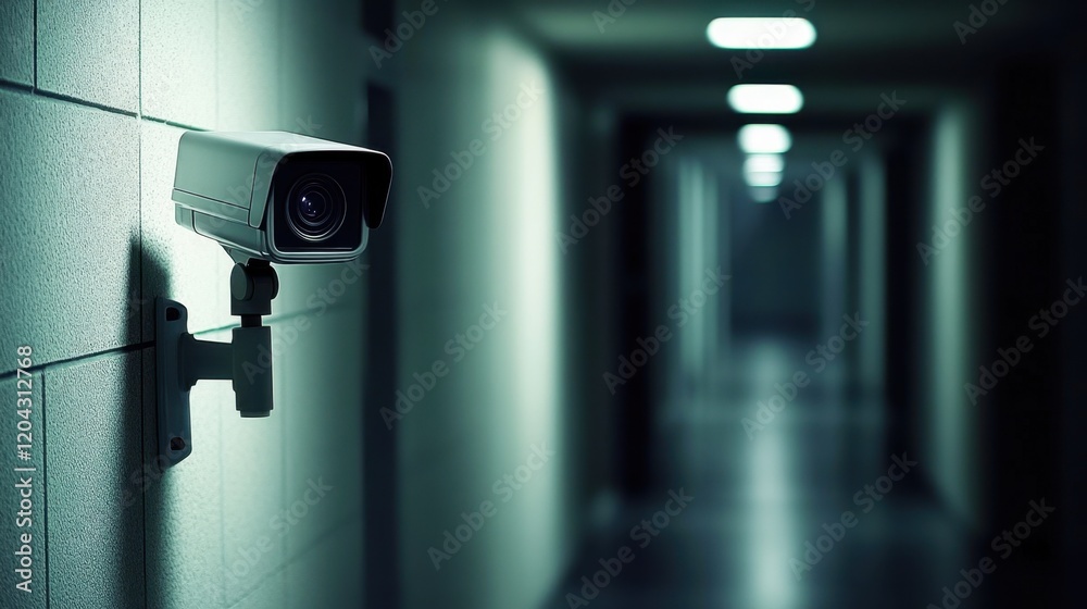 Surveillance camera in dark empty hallway Surveillance camera in dark empty hallway
