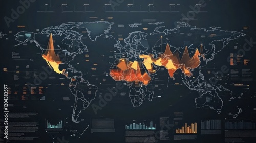 Visual representation of global data trends and analytics showing geographic patterns in activity and statistics. Generative AI