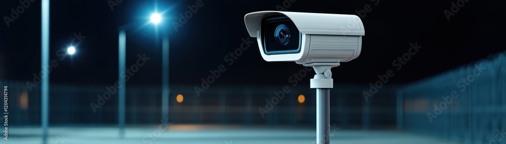 Surveillance camera in empty parking lot at night Surveillance camera in empty parking lot at night