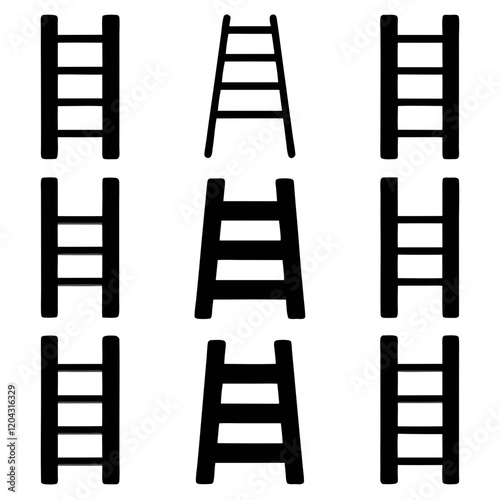 Collection of Simple Black Ladder Icons