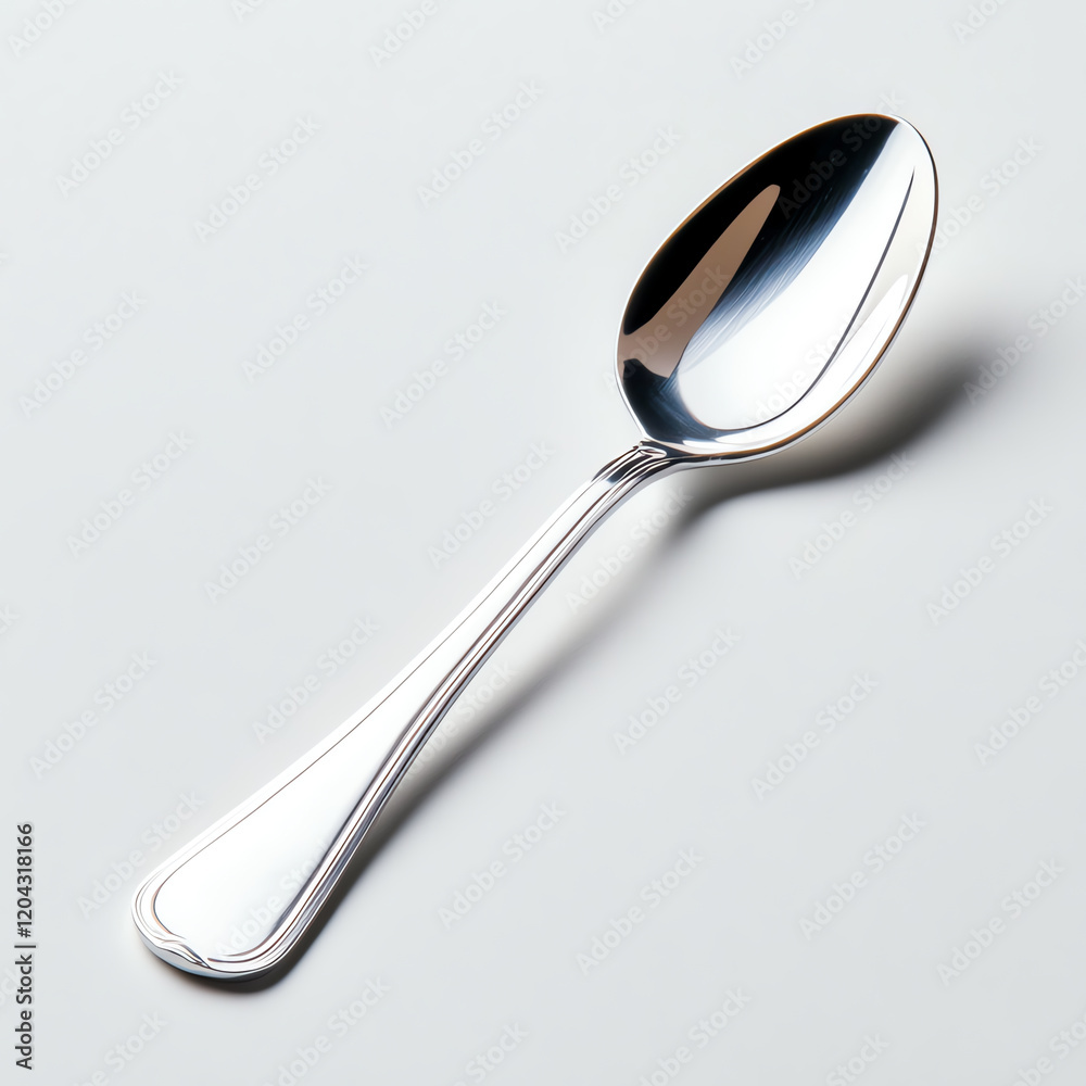 A shiny stainless steel spoon lying on a minimalist surface, ideal for culinary and dining concepts in photography. A shiny stainless steel spoon lying on a minimalist surface, ideal for culinary and dining concepts in photography.