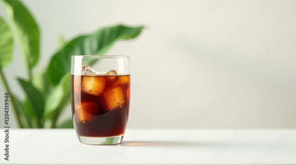 Refreshing Iced Coffee in a Glass with Ice Cubes on a Table Refreshing Iced Coffee in a Glass with Ice Cubes on a Table