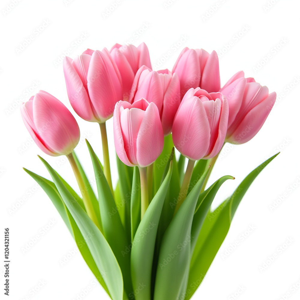 Bouquet of tulips with green leaves PNG on white background Bouquet of tulips with green leaves PNG on white background