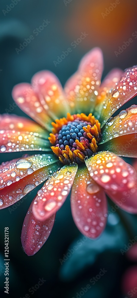 Intricate Close-Up of a Colorful Flower with Sparkling Water Droplets Intricate Close-Up of a Colorful Flower with Sparkling Water Droplets