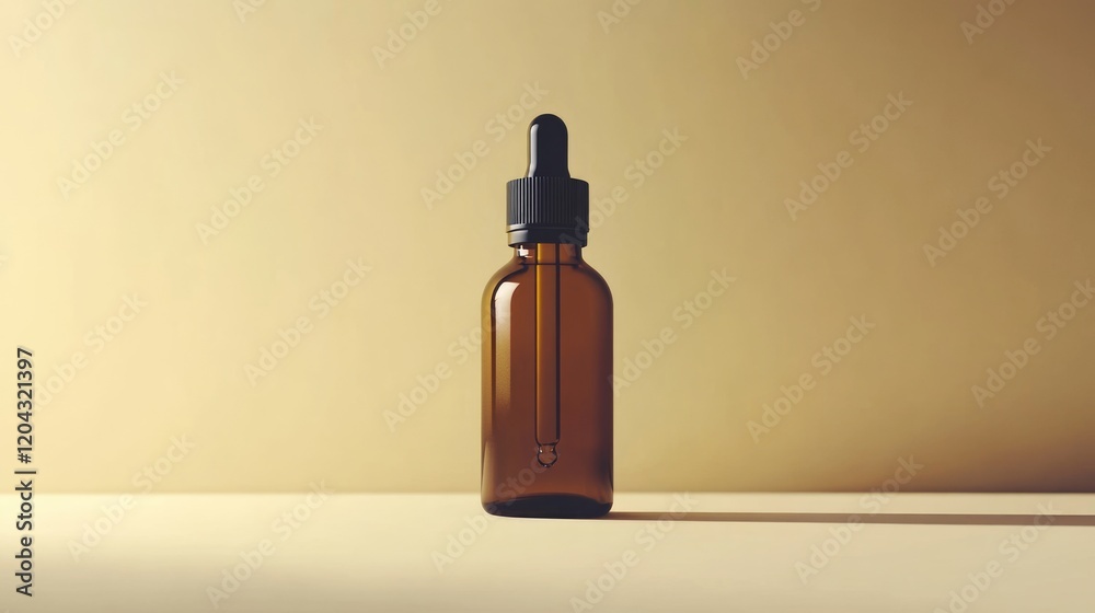 Amber Dropper Bottle Mock-Up with Blank Label for Clean Branding and Antiseptic Advertising