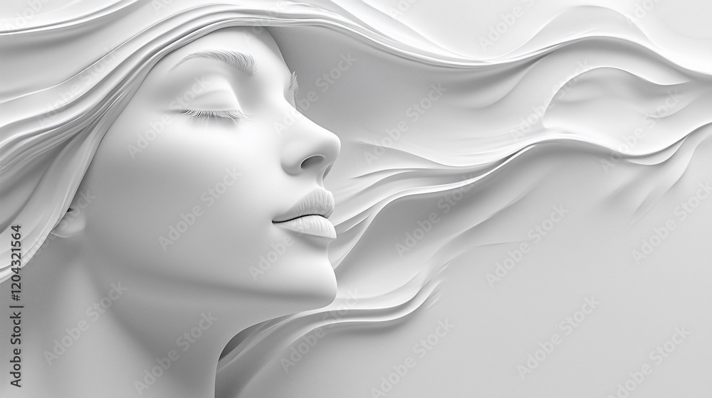 Serene white woman profile, flowing hair. Serene white woman profile, flowing hair.