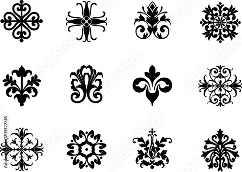 A set of vintage botanical leafy design icon elements. 