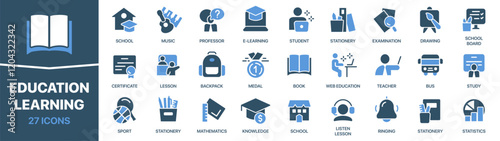 Education and learning colored signed icon collection. School, student, lesson, knowledge, book icons. UI icon set. Colored icons pack. Vector illustration EPS10